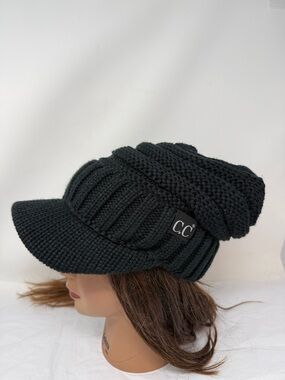 C.C Exclusives Black Slouchy Knit Visor Beanie Chunky Winter Hat Cozy Pinterest